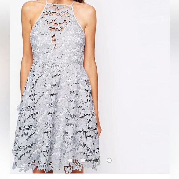 Keepsake Acoustic Floral Lace Dress Halter Gray Mini | Size S - Picture 1 of 11